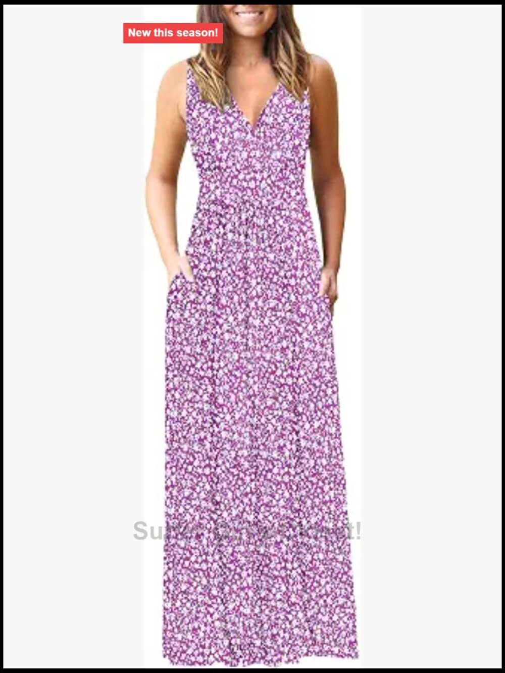 Women's Sleeveless V Neck Wrap Maxi Dress Floral Party Formal